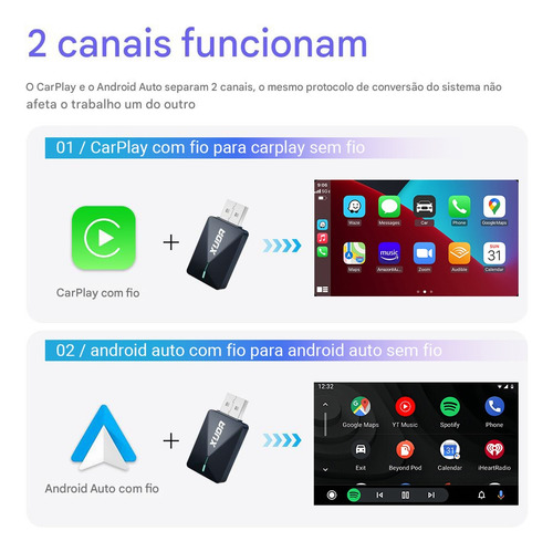 Xuda Mini 2 Em 1 Adaptador Sem Fio Carplay E Android Auto