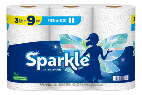 Sparkle® Pick-a-size® - Toallas De Papel, 3 Rollos Triple.