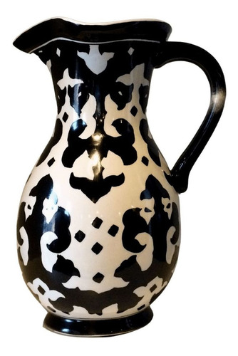 Jarro/vaso Cerâmica Dolomita Acabamento Glaze Branco E Preto