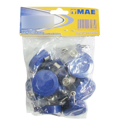 Broche Para Gafete Con Yoyo Mae Yo-10a Color Azul Paq C/10pz