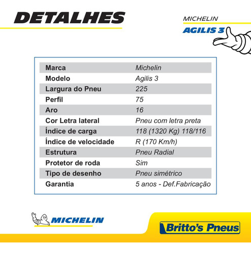 Pneu Michelin Aro 16 Agilis 3 - 225/75 R16 C
