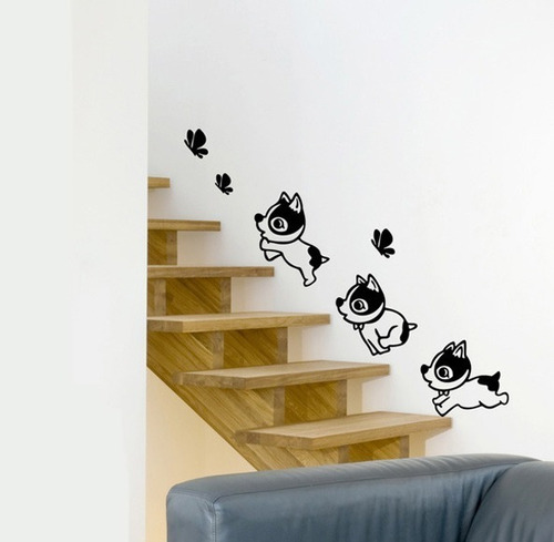 Adhesivo de pared con forma de escalera y mariposa, color negro