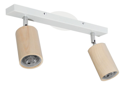 Aplique Techo 2 Luces Cabezal Madera Riel 40 Cm Lampara Led Color Blanco Gioluce 3894-2-BL/NE