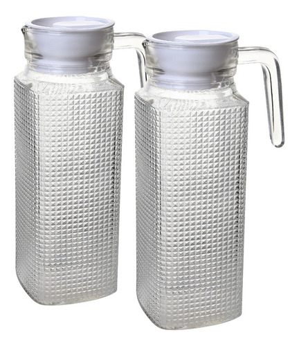 Kit Jarra De Vidro Com Tampa Garrafa De Geladeira 1l 2 Peças