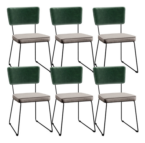 Kit 6 Cadeiras Cozinha Sala De Janta Allana Verde Linho Bege Cor da estrutura da cadeira Preto Desenho do tecido Liso