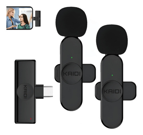 Microfone Duplo Kaidi Kmf6-c Wireless Usb-c Para Smartphones Cor Preto