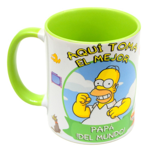 Taza De Ceramica, El Mejor Papá, Simpsons, Interior De Color