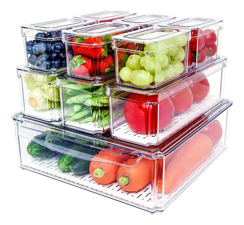 Paquete De 10 Contenedores Para Refrigerador Apilables