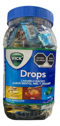 Vick Drops Caramelo Mentol, Miel Y Jengibre 125 Pastillas 