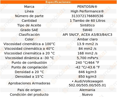 60 Lts Aceite De Motor 5w40 Sl320 L6 3.2l 94/97