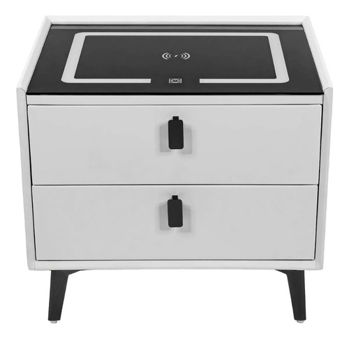 Mesa De Noche Buro Inteligente Carga Inalambrica Bocina Led Color Blanco