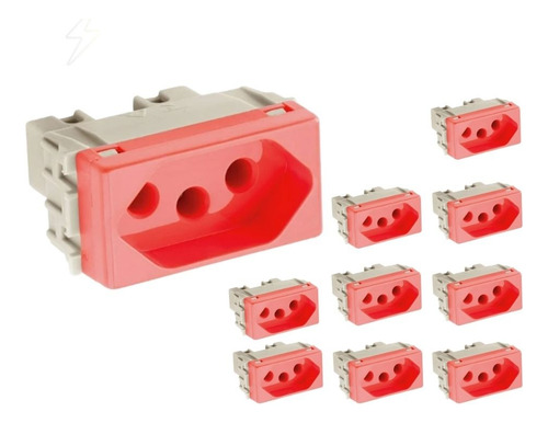 Kit 10 Módulos Tomada 20a/250v Vermelha Liz Tramontina