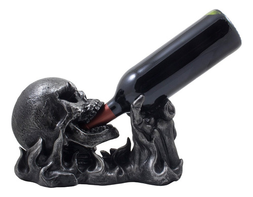 Evil Skull Rising From Flames Wine Bottle Holder Estatua En