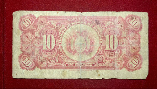 Billete 10 Bolivianos Bolivia 1928 Pick 121 A.8 America Bank (Usado)