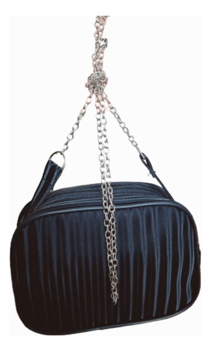 Cartera Tipo Bandolera Cuerina Para Colgar O Cruzar Negro Tornasolado Acero Cadena
