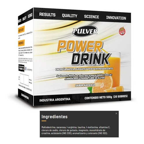 Power Drink Pulver Caja Con 20 Sobres De 25 Gramos C/u Sabor Naranja