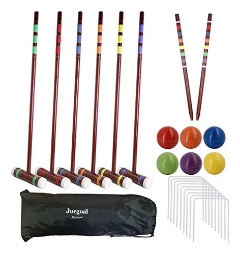 Juegoal Six Player Deluxe Croquet Set Con Mazos De Madera, B