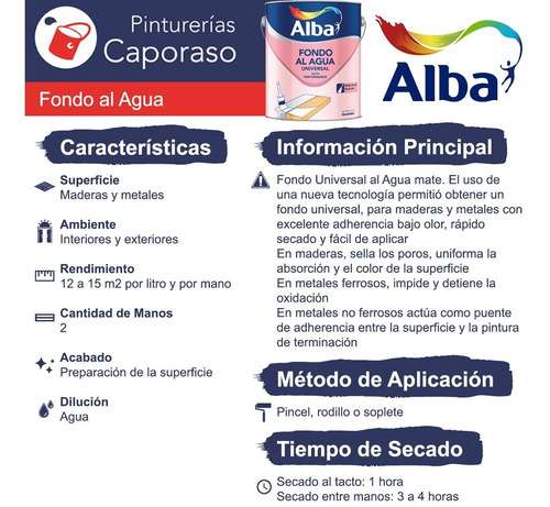 Fondo Acrilico Universal Al Agua Alba X 1 Lt Caporaso