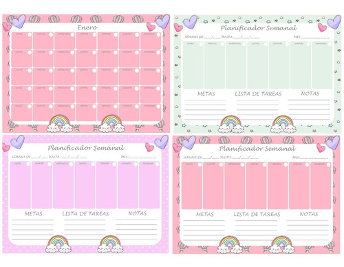 Kit Imprimible +40 Planners A4 +pdf + Editables Arcoiris