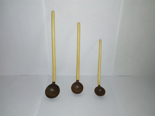 Trio De Mini Cucharon  De Madera Artesania Guadalupe-quibor