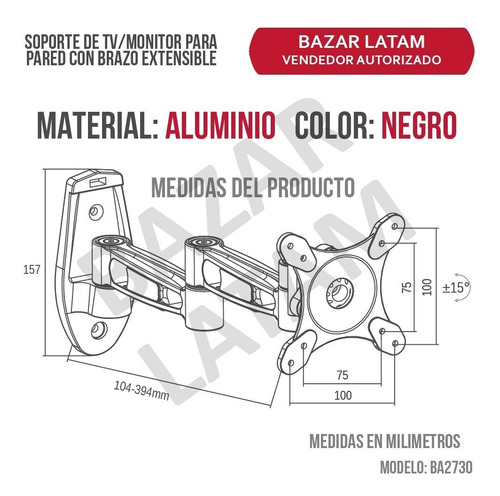 Soporte Monitor Pared Brazo Extensible Regulable