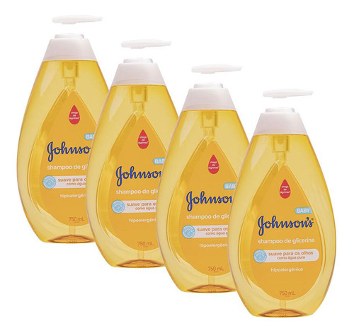 Kit C/ 4 Shampoos Johnsons Baby Regular 750ml