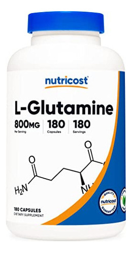 Nutricost L-glutamina 800 Mg, 180 Cápsulas - Sin Gluten, Si