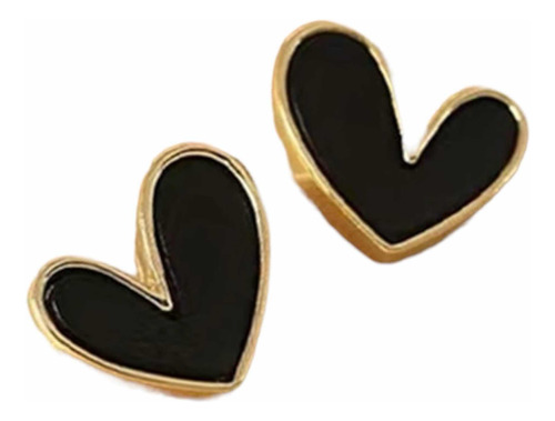 Zarcillos O Pendientes De Corazón Negro Con Dorado