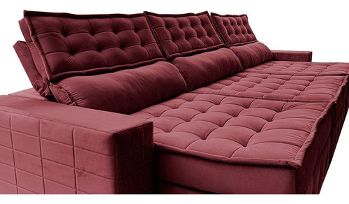 Sofá Retrátil 4,15m Cama Inbox Big Puffer. Com Softgel d40 Cor Vinho