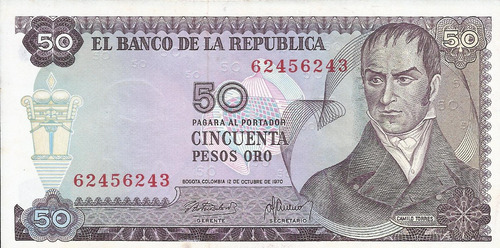 Colombia 50 Pesos 12 Octubre 1970