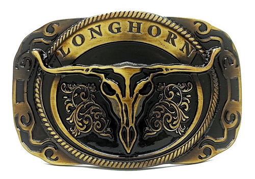 Fivela Cowboy Rodeio Longhorn Ouro Velho Para Cinto Luxo