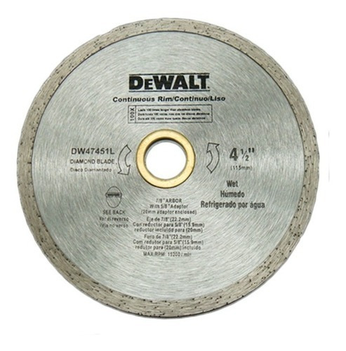 Disco Diamantado 4 1/2  Continuo 22,2mm Eje Dewalt Dw47451hp