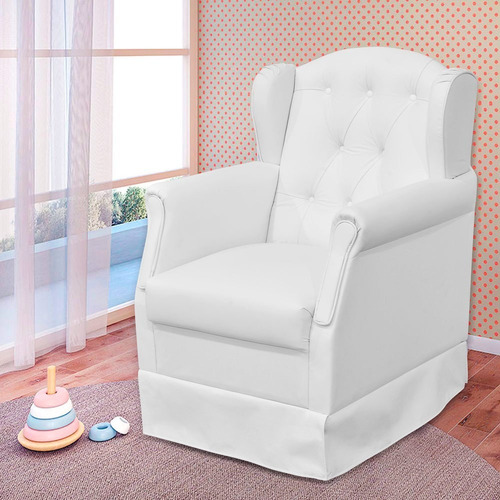 Poltrona De Amamentação Fixa Com Puff Quarto Bebê Alicia Corino Branco - Phoenix Desenho do tecido Liso