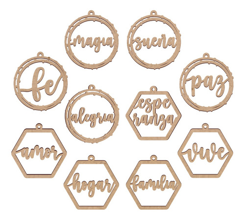 Adornos Navidad Palabras Fibrofacil Mdf 10cm X100 Unidades