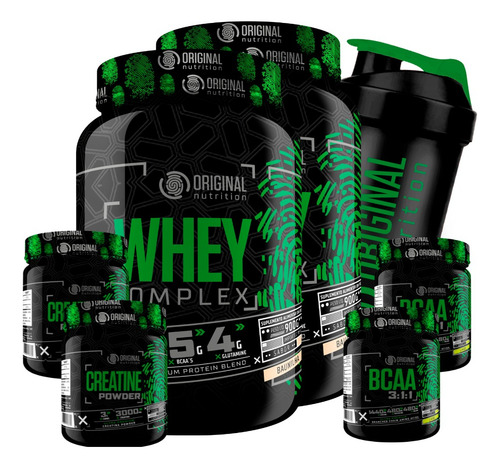 Kit 2x Whey Protein Complex + 2x Bcaa + 2x Creatina + Shaker Sabor Baunilha