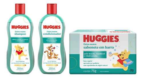 Kit Shampoo+cond+sabonete Barra Huggies Extra Suave-3 Itens