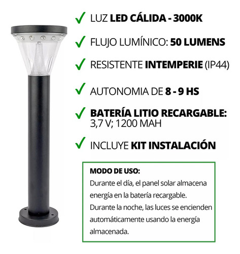 Pack X 2 Farol Con Panel Solar Reflector Estaca Tierra Led Luz calida Apto Exterior Intemperie Ip44 50cm
