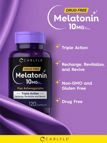 Imagen 4 de 5 de Carlyle Melatonina 10mg Triple Acción Melatonin 120 Capsulas Sabor Sin Sabor