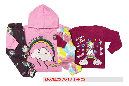 Kit 3 Conjuntos Moletom Infantil Menina Roupa Inverno
