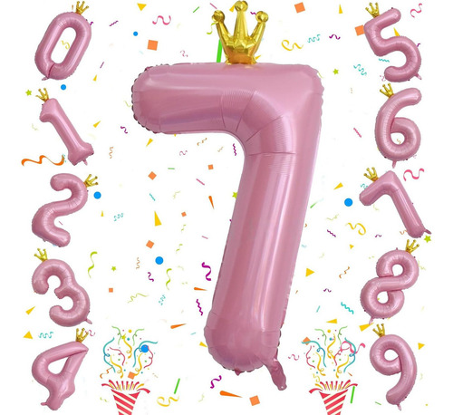 Globo De Número 7 Rosa Pastel 101,6 Cm Para Cumpleaños