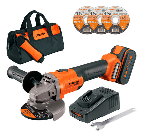 Kit Esmeriladora Angular Inalámbrica 4 1/2 20v C/ Maleta Color Naranja Frecuencia 60