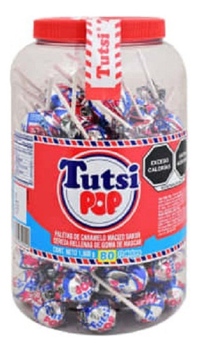 Tutsi Pop Paleta De Caramelo Sabor Cereza Bote Con 80 Pzas.
