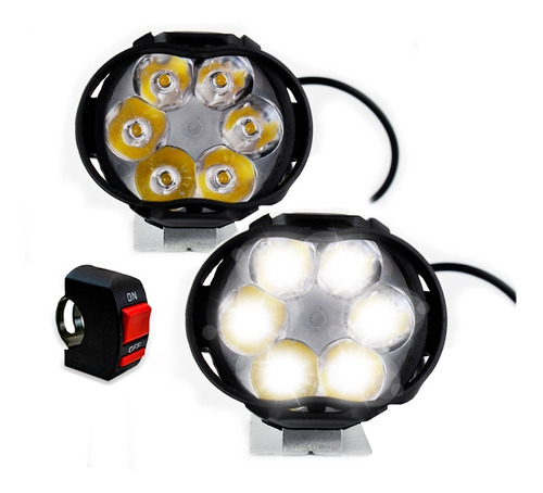 Par Faro 6 Led Ovalo Luz Fija Y Estrobo Con Switch Moto