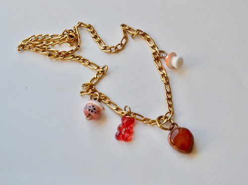 Collar Piedra Cornalina Naranja, Oso, Hongo, Gato, Cod1