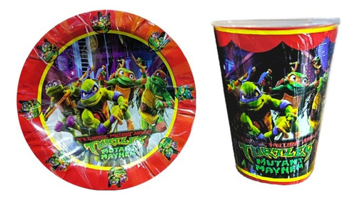 Personaje A Elegir 50 Vasos 50 Platos Desechables Fiesta Multicolor Personaje Tortugas Ninja