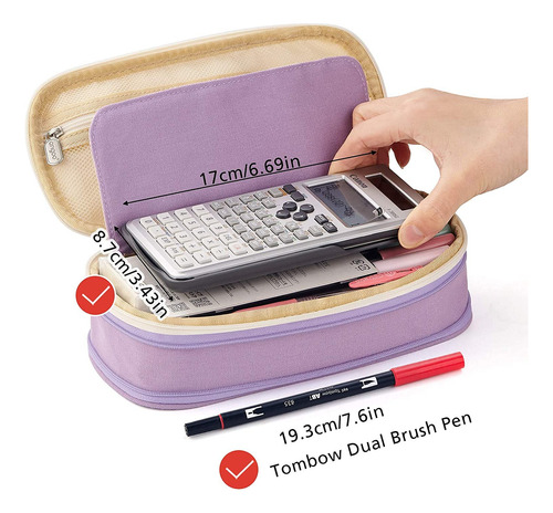 Estuche Para Lápices Gran Capacidad 4 Compartimientos Morado