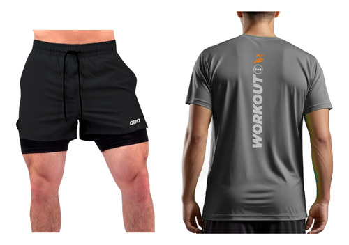 Conjunto Deportivo Workout Remera + Shorts Con Calza Gdo