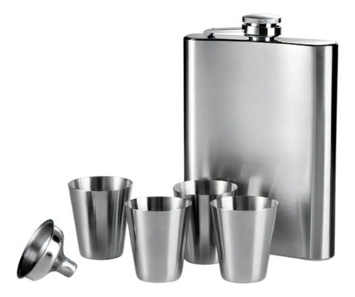 Cantil Inox 8oz C/ Copos E Funil - Vedação Completa