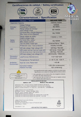 Imagen 8 de 10 de Regulador De Voltaje Cdp R2c-avr1008 1000va 8 Tomas Coaxial