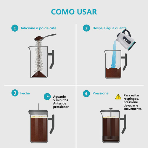 Icoffee Prensa Francesa 700ml De Aço Inoxidável Com Três Telas De Filtro Cor Preto